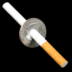 Cigarette-thru-Half Dollar